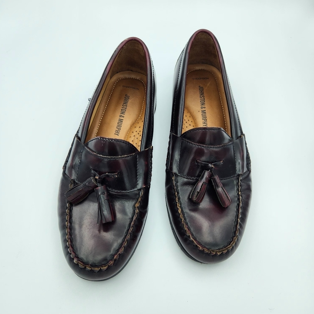 Johnston &‎ Murphy Men's Hayes Tassel Loafer Sheepskin Shoes Burgundy Size 8